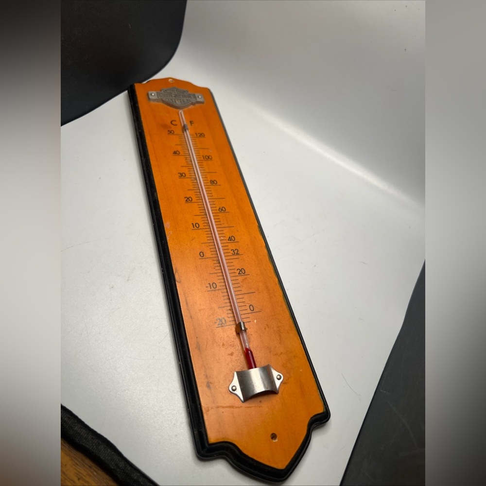 Harley-Davidson wooden Orange, black & Silver wall Thermometer